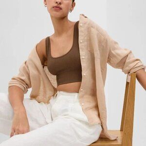 Gap Women's Linen Long Sleeve  Boyfriend Shirt New Sand Tan Size XL
